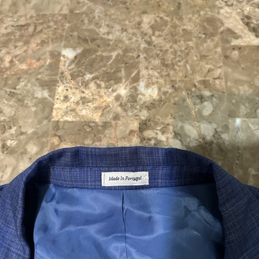 Peter Millar Blazer Mens 46R Blue 100% Wool Sport Coat Plaid Two Button